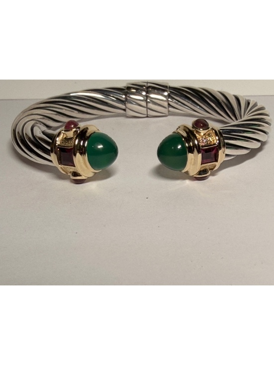 David Yurman Jewelry - David Yurman 10mm Renaissance Bracelet with Green Onyx, 14k Gold and Silver
